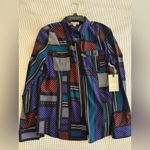 Dana Buchman Geometric Purple Blue Button Down Shirt